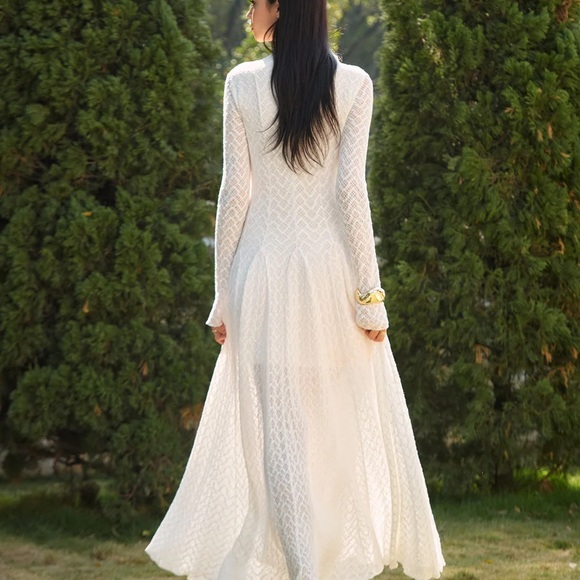 Commense Semi-Sheer Mock Neck Lace Flowy Long Dress - Picture 8 of 9